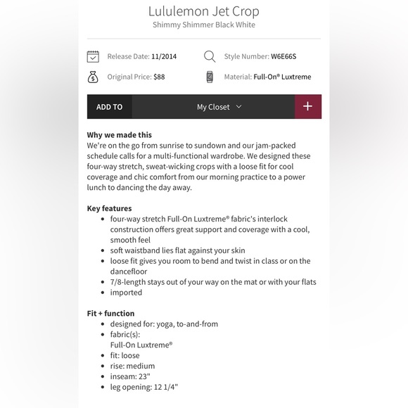 Lululemon Shimmy Shimmer Jet Pants Size 12 ish - Picture 2 of 11